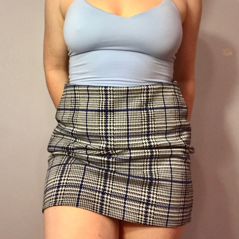 EXPRESS blue and black plaid mini skirt